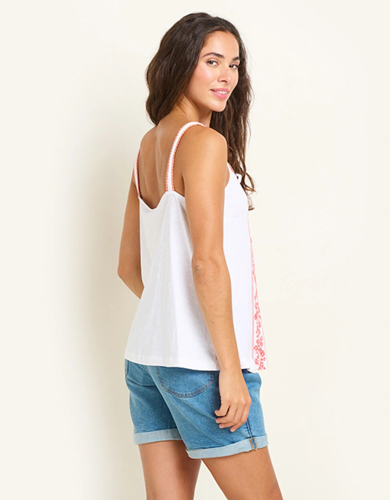 Women's Trailing Floral Embroidered Camisole White