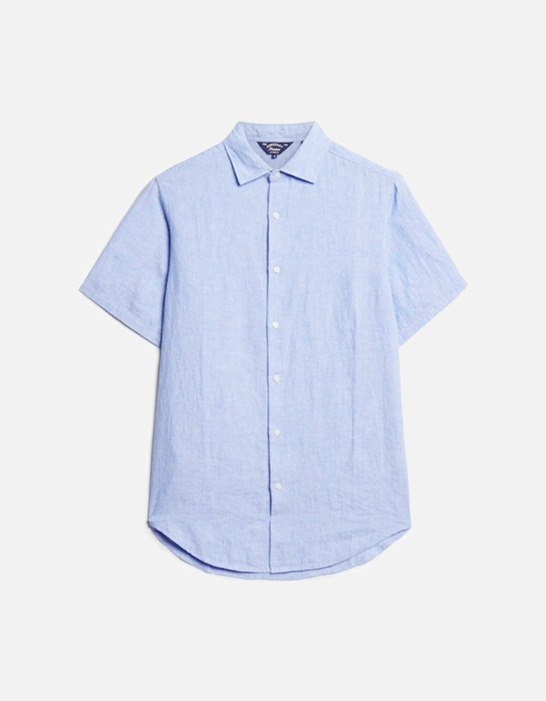 Men's Studios Casual Linen Short Sleeve Shirt Light Blue Chambray