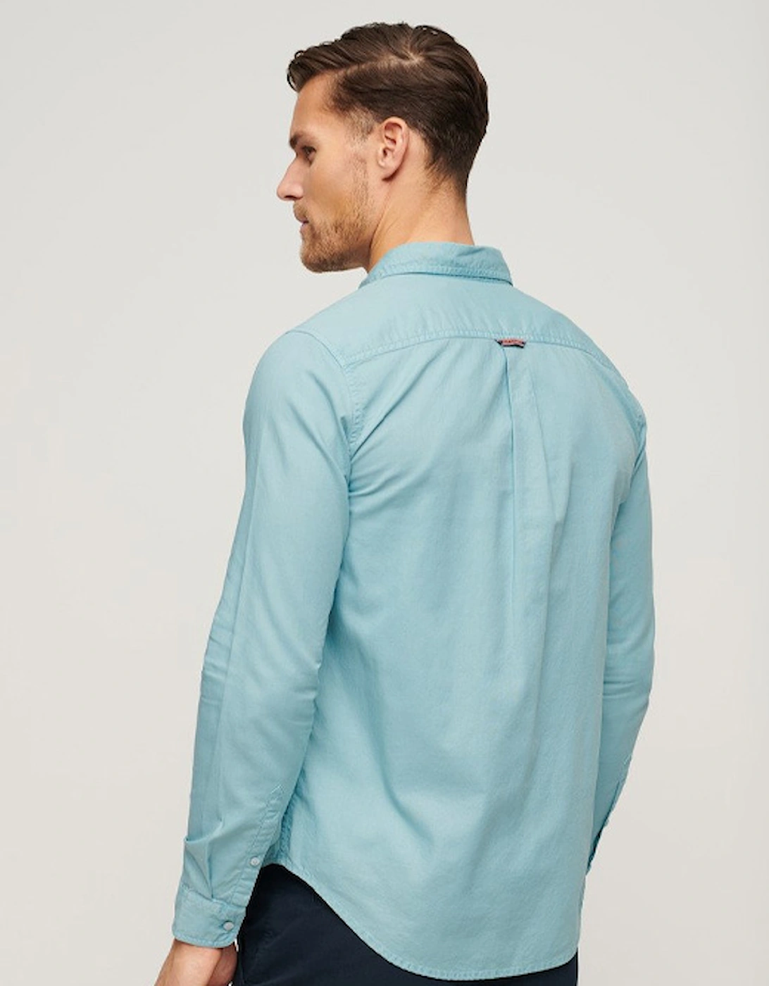 Men's Overdyed Cotton Long Sleeve Shirt Sky Blue