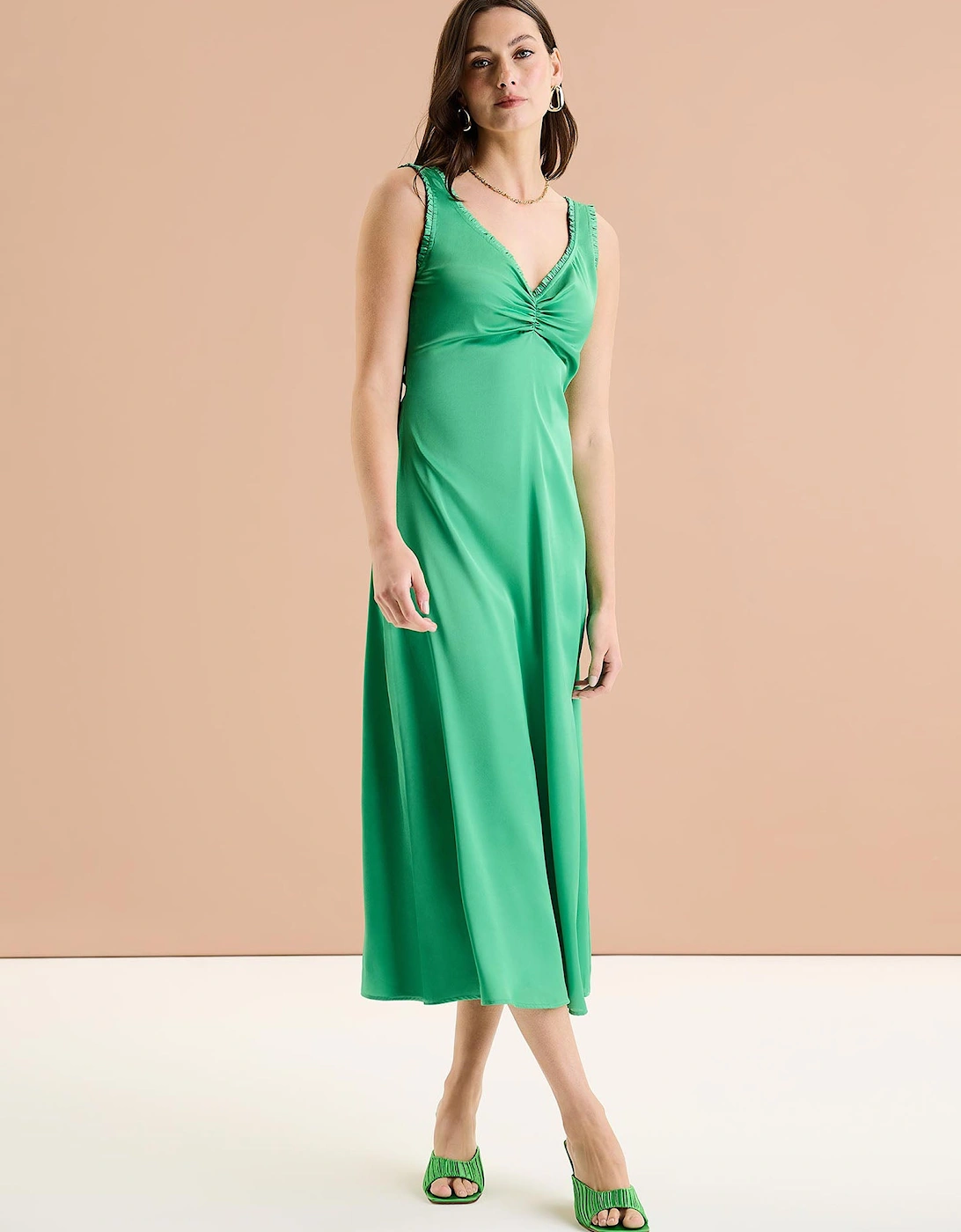 Polly Frill Dress in Emerald