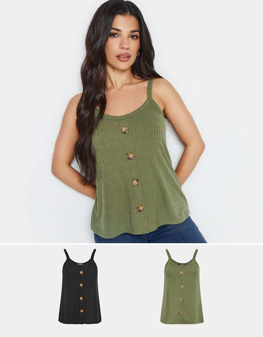 Petite 2 Pack Button Down Rib Cami Vest, 2 of 1