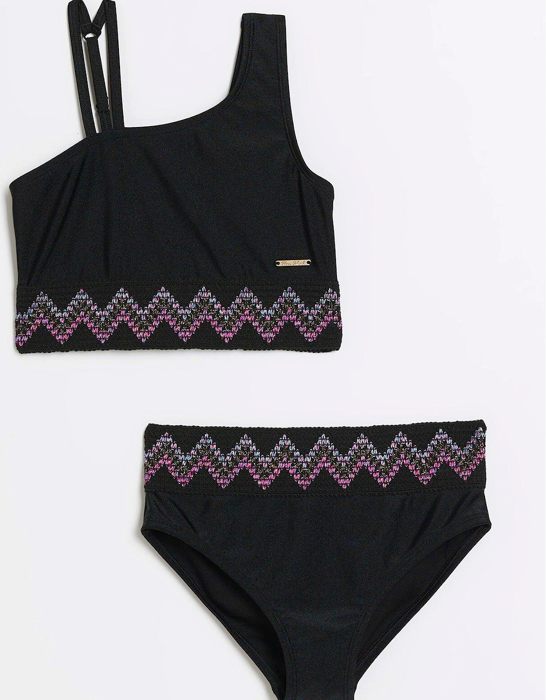Girls Zig Zag Elastic Bikini Set - Black, 6 of 5