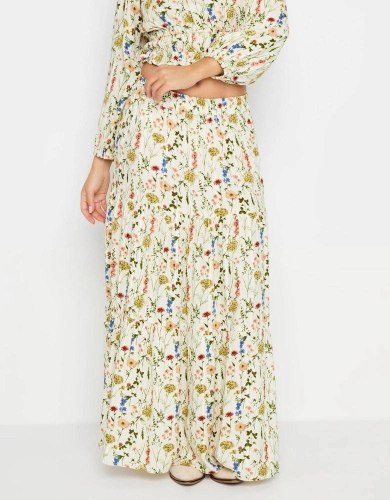 Petite Floral Print Tiered Maxi Skirt