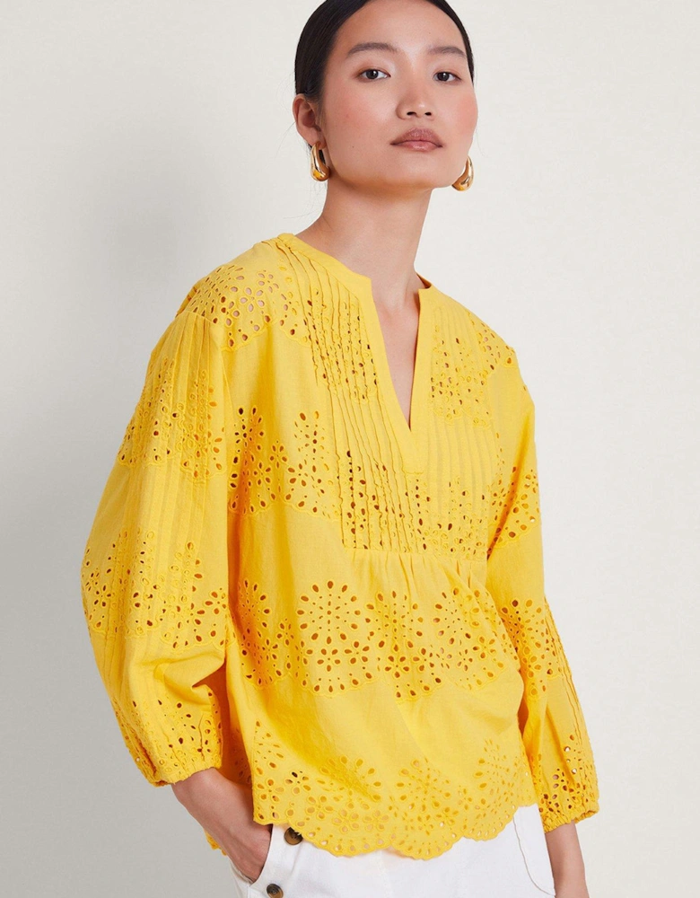 Serena Broderie Top - Yellow