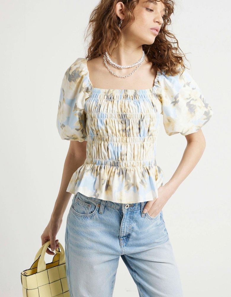 Floral Shirred Top - Light Yellow