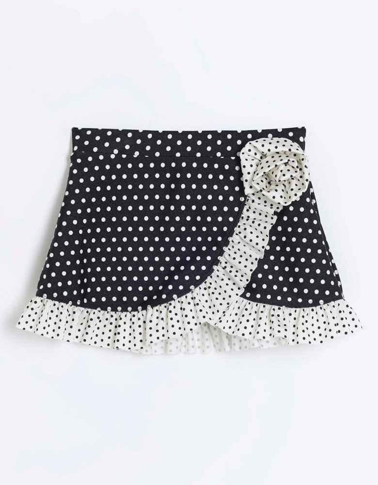 Mini Girls Polka Dot Swim Skirt - Black