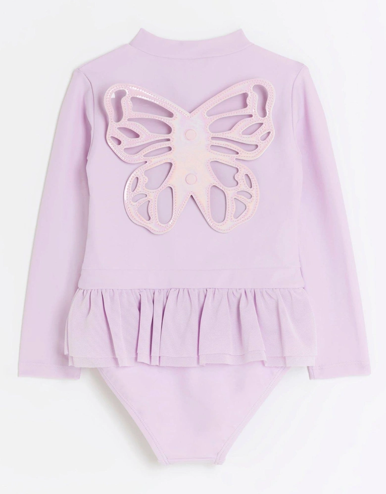 Mini Mini Girls Butterfly Frill Swimsuit - Purple