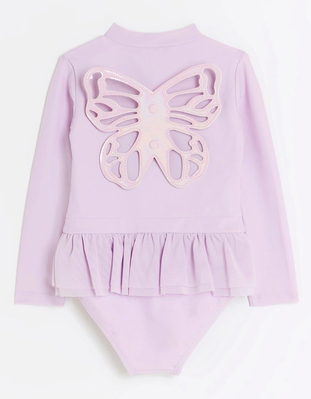 Mini Mini Girls Butterfly Frill Swimsuit - Purple, 2 of 1