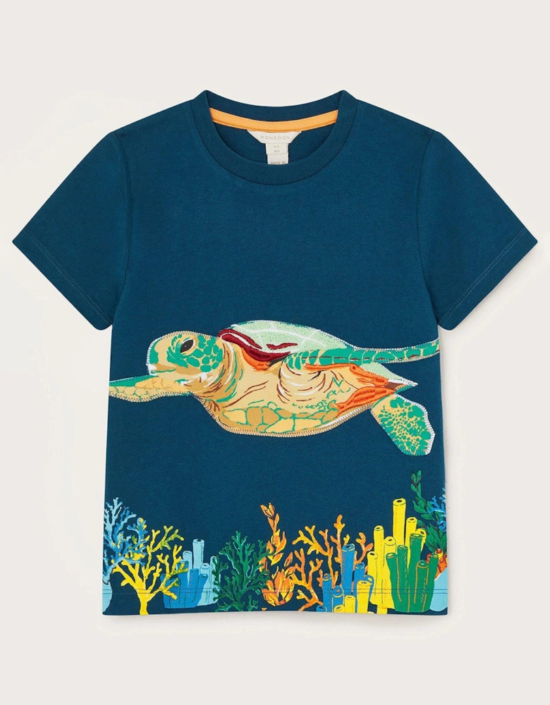 Boys Turtle Applique T-shirt - Navy