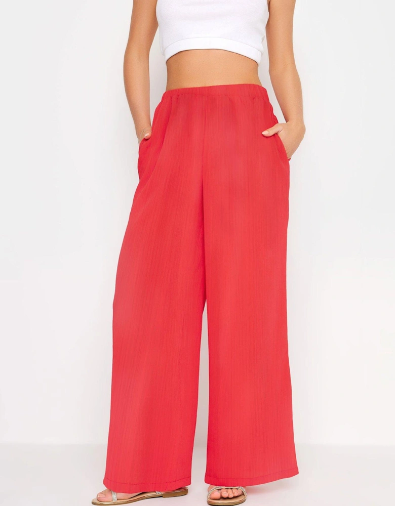 Petite Crinkle Poly Trouser Red