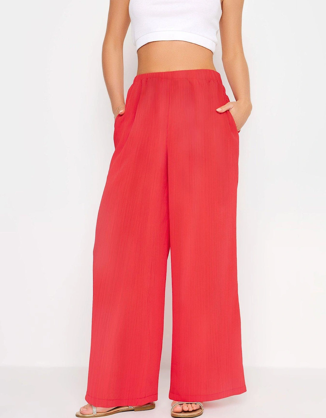 Petite Crinkle Poly Trouser Red, 2 of 1