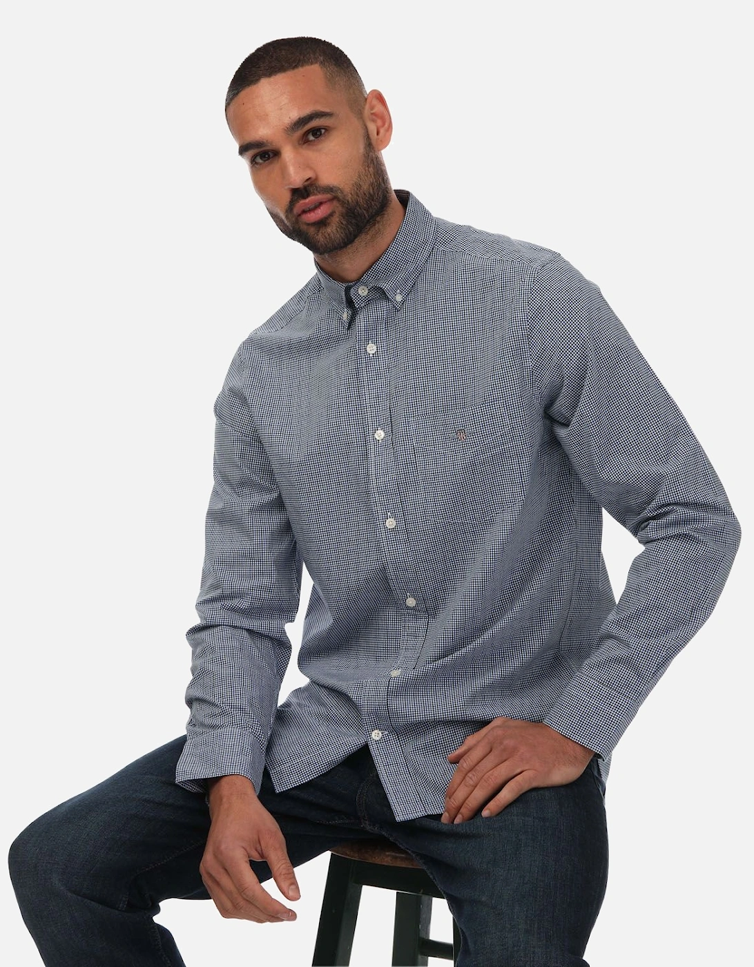 Mens Regular Fit Micro Checked Poplin Shirt