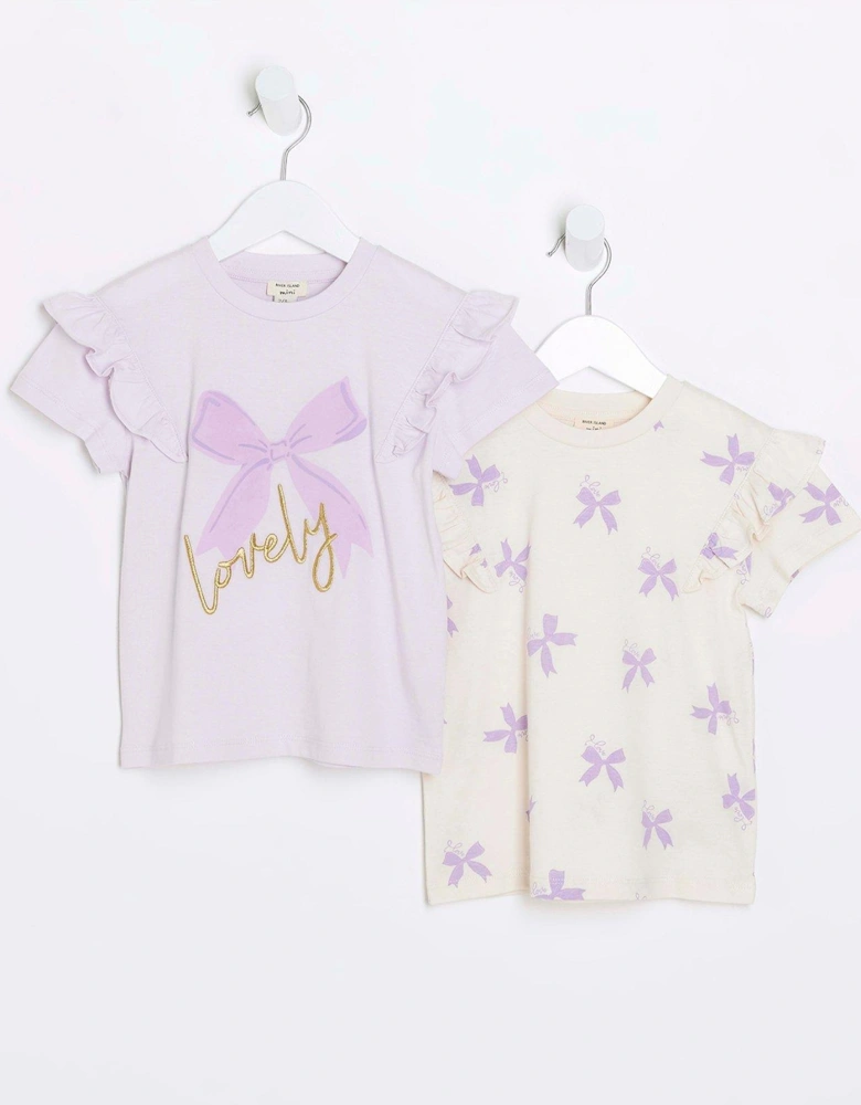 Mini Mini Girls Bow T-shirt 2 Pack - Purple
