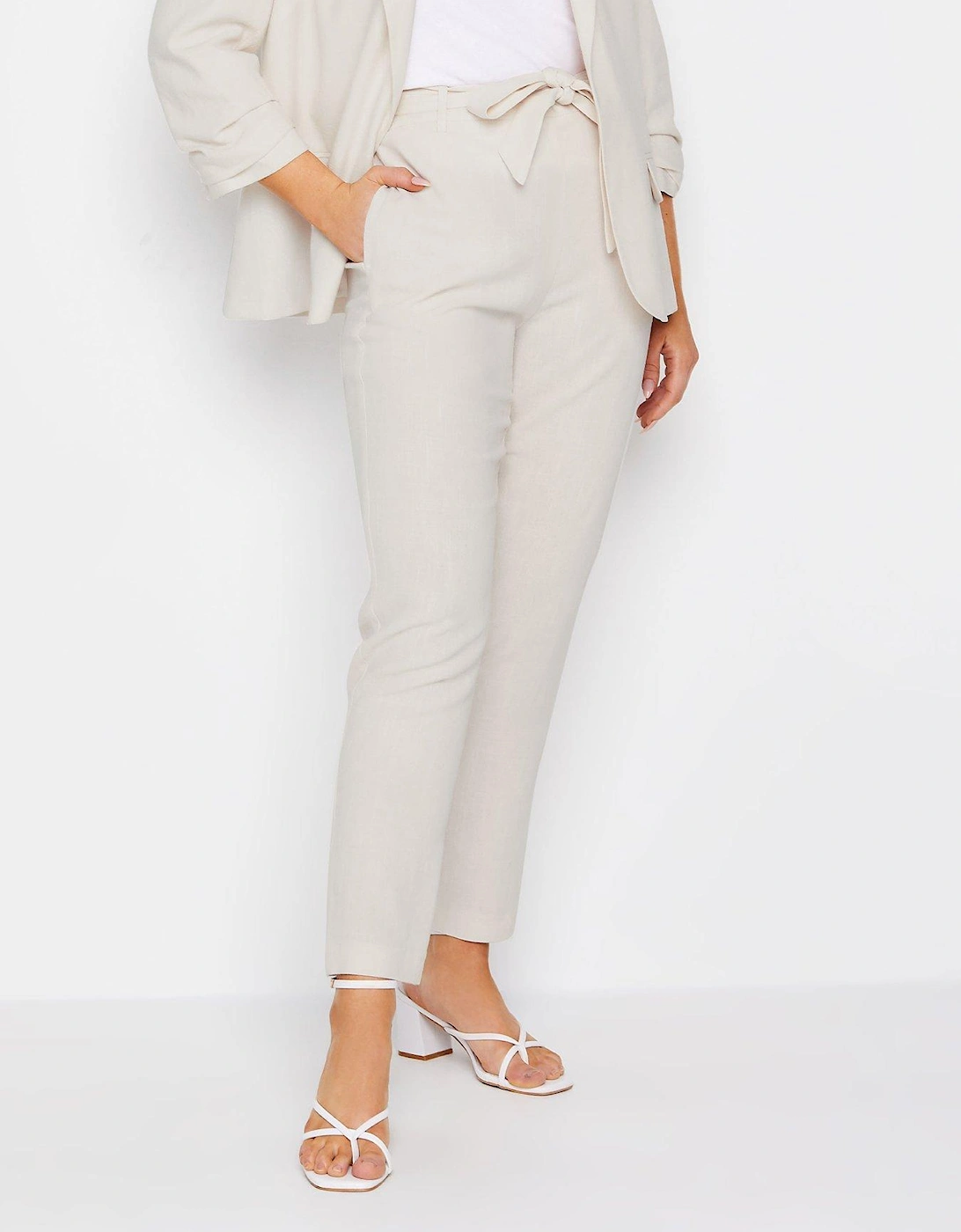 Ivory Tie Waist Sand Linen Trousers, 2 of 1