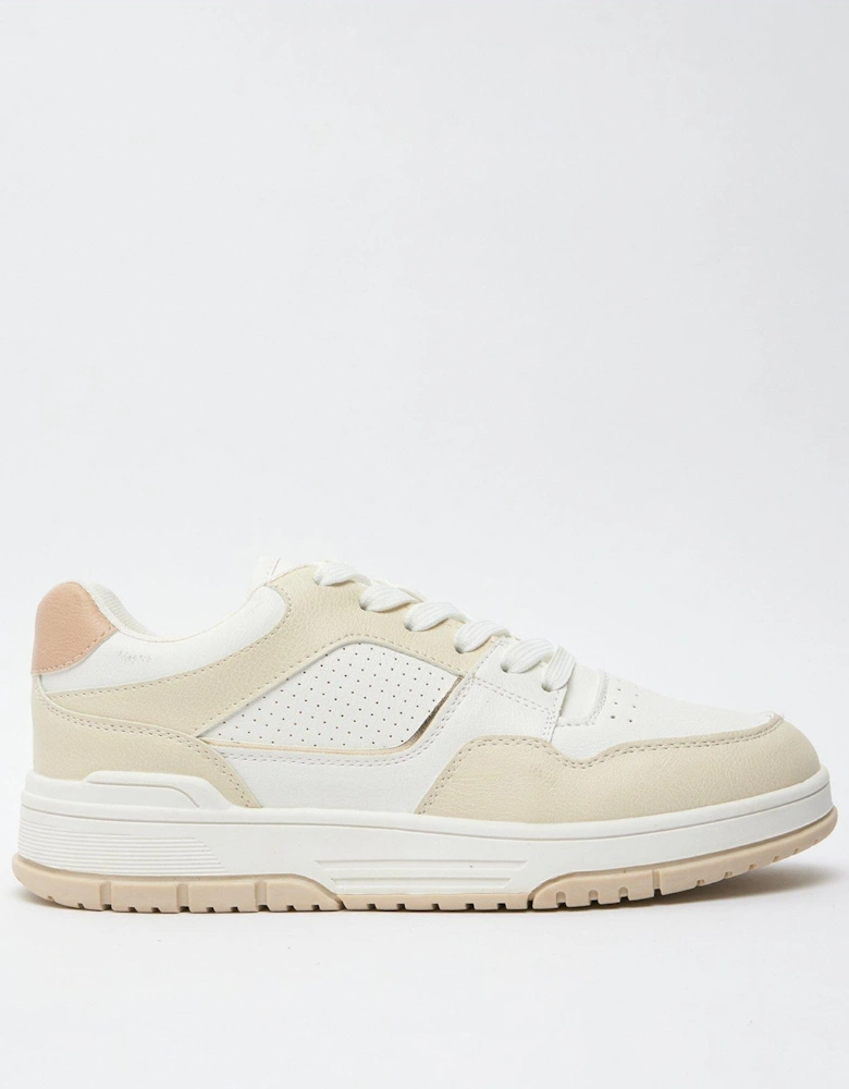 Monroe Lace Up Trainer - White & Beige
