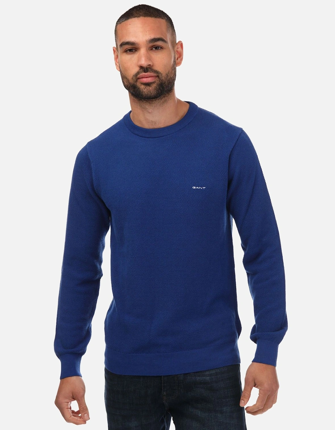 Mens Cotton Pique Crew Neck Sweatshirt, 5 of 4