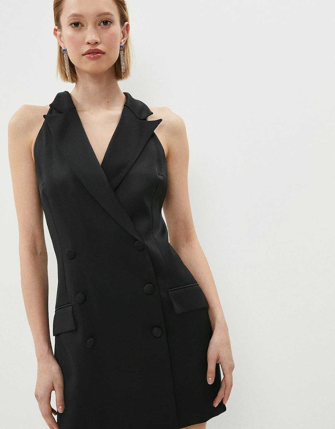 Sleeveless Tuxedo Wrap Dress With Buttons, 5 of 4