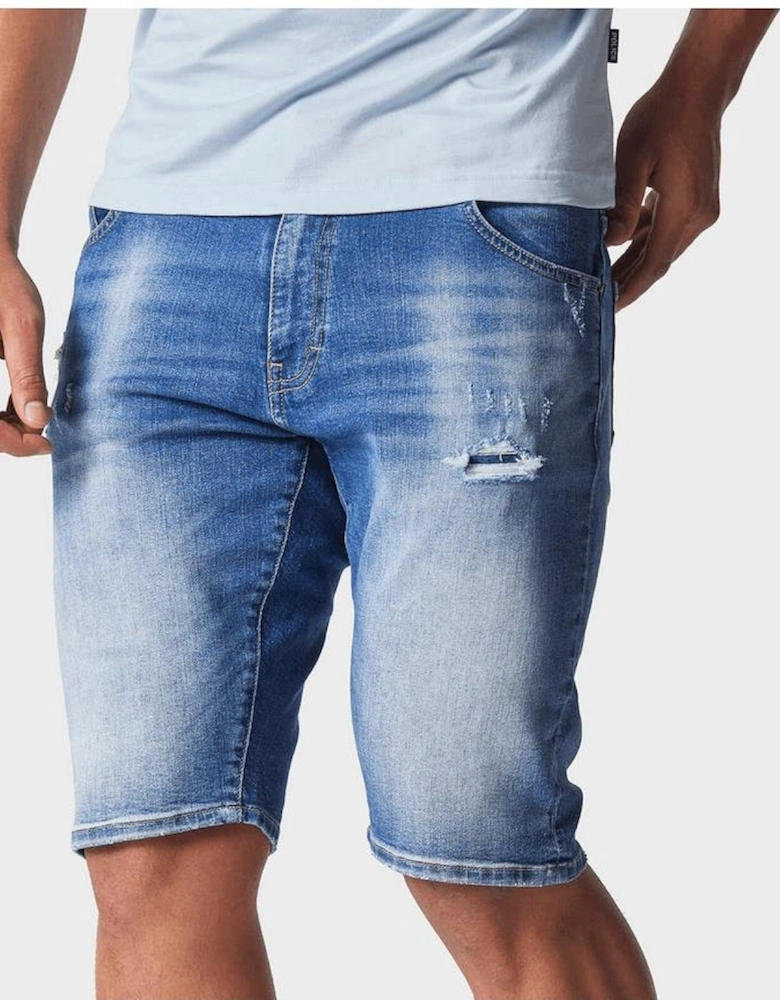 Witsel Distressed Blue Wash Denim Shorts