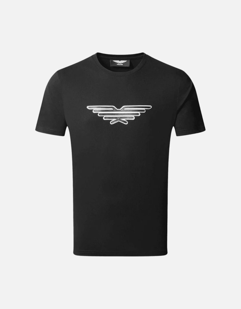 Foaks Cotton Embroidered Eagle Logo Black T-Shirt