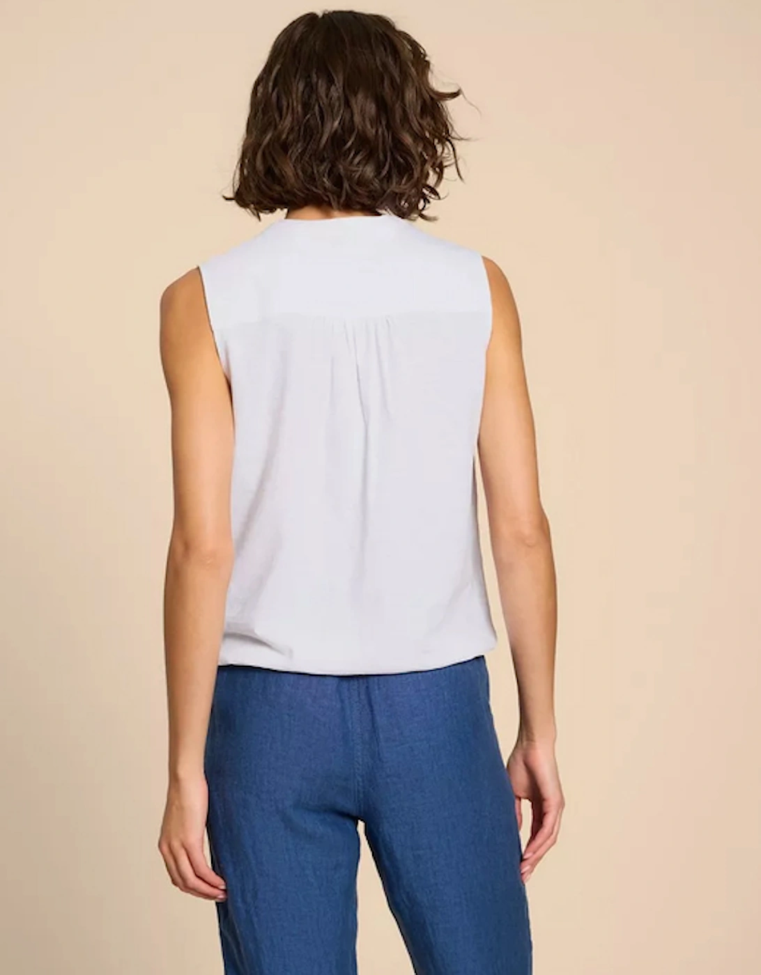 Women's Tulip Jersey Sleeveless Shirt White Print