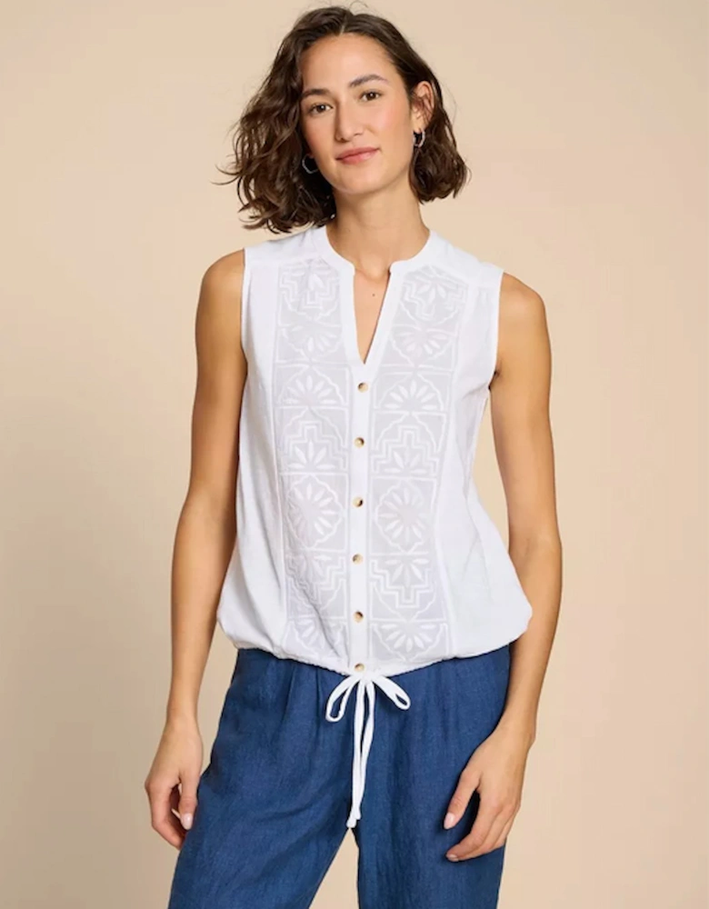 Women's Tulip Jersey Sleeveless Shirt White Print