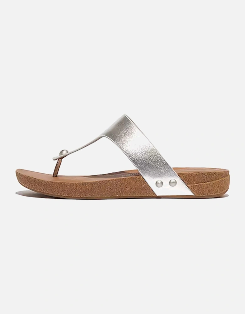 Women's Iqushion Leather Toe Post Sandal Silver