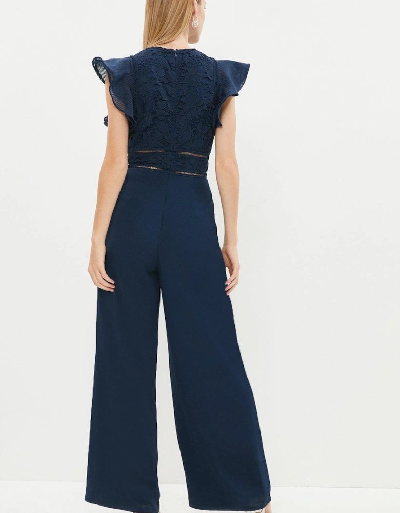 Organza And Trim Insert Lace Top Jumpsuit