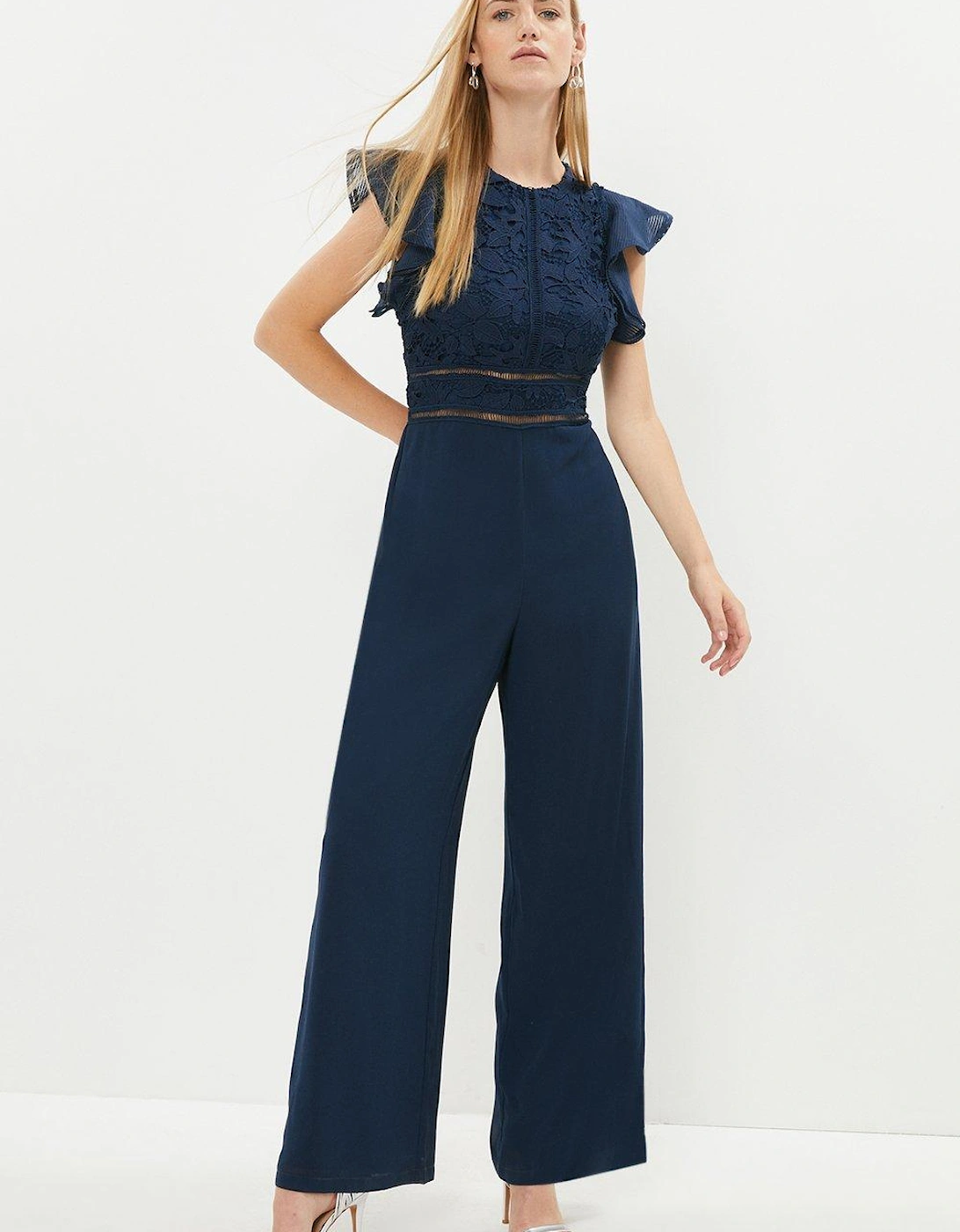 Organza And Trim Insert Lace Top Jumpsuit