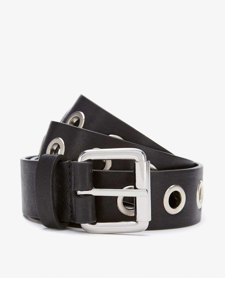 Eyelet Leather Belt - Black 