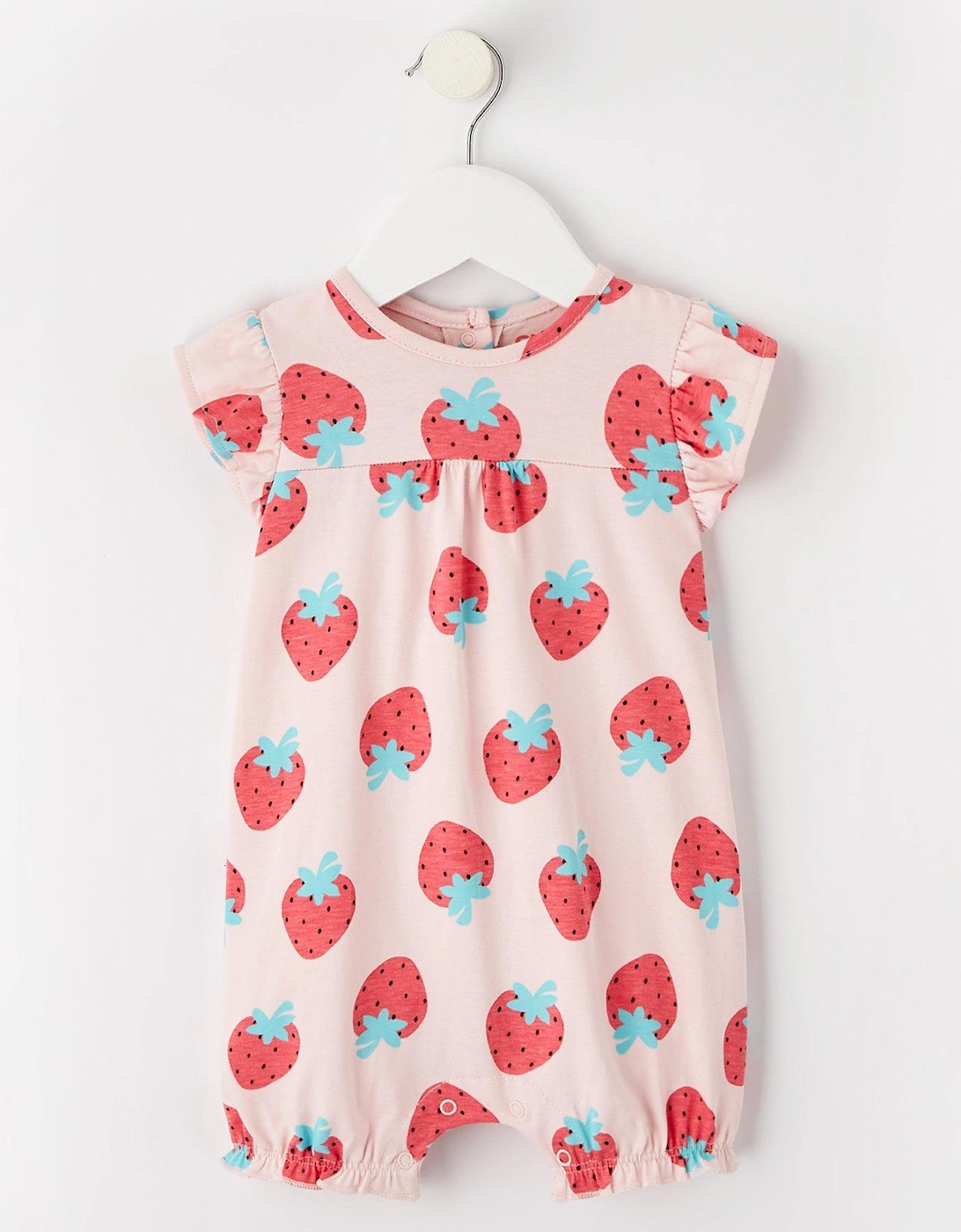 Baby Girls Ss Strawberry Print Romper, 2 of 1
