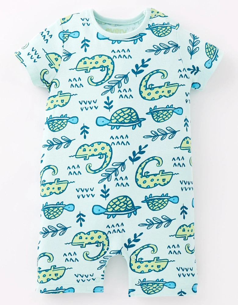 Baby Boys Iguana Print Cotton Romper - Green