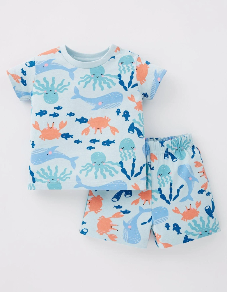 Baby Boys Short Sleeve Under The Sea T-shirt And Short Set - Blue
