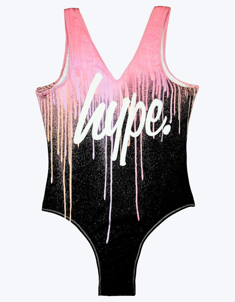 Girls Multi Dark Pastel Drips Swimsuit