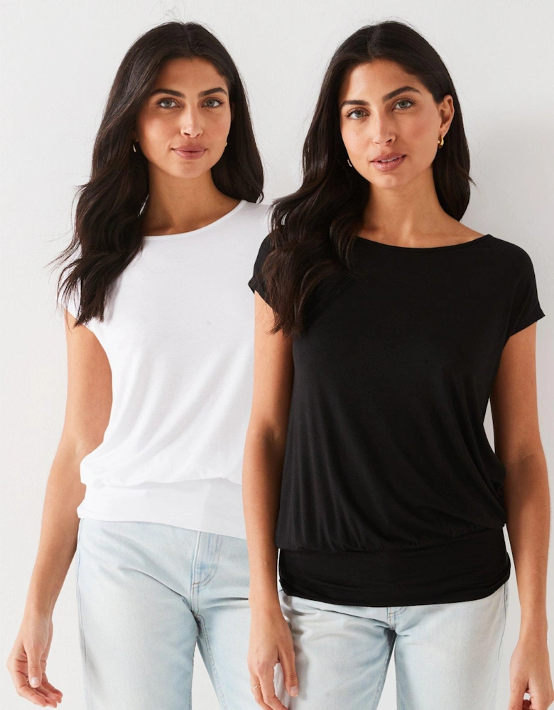 Bubble Wide Hem T-Shirts (2 pack) - Black/White