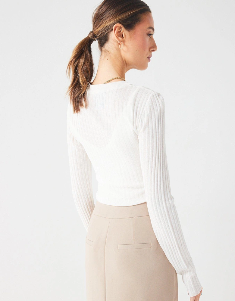 2 In 1 Sheer Knitted Long Sleeve Top - White