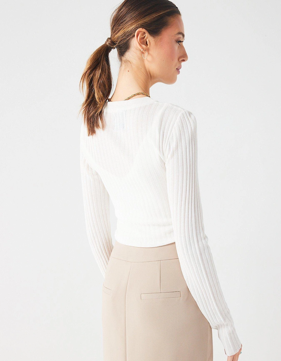 2 In 1 Sheer Knitted Long Sleeve Top - White