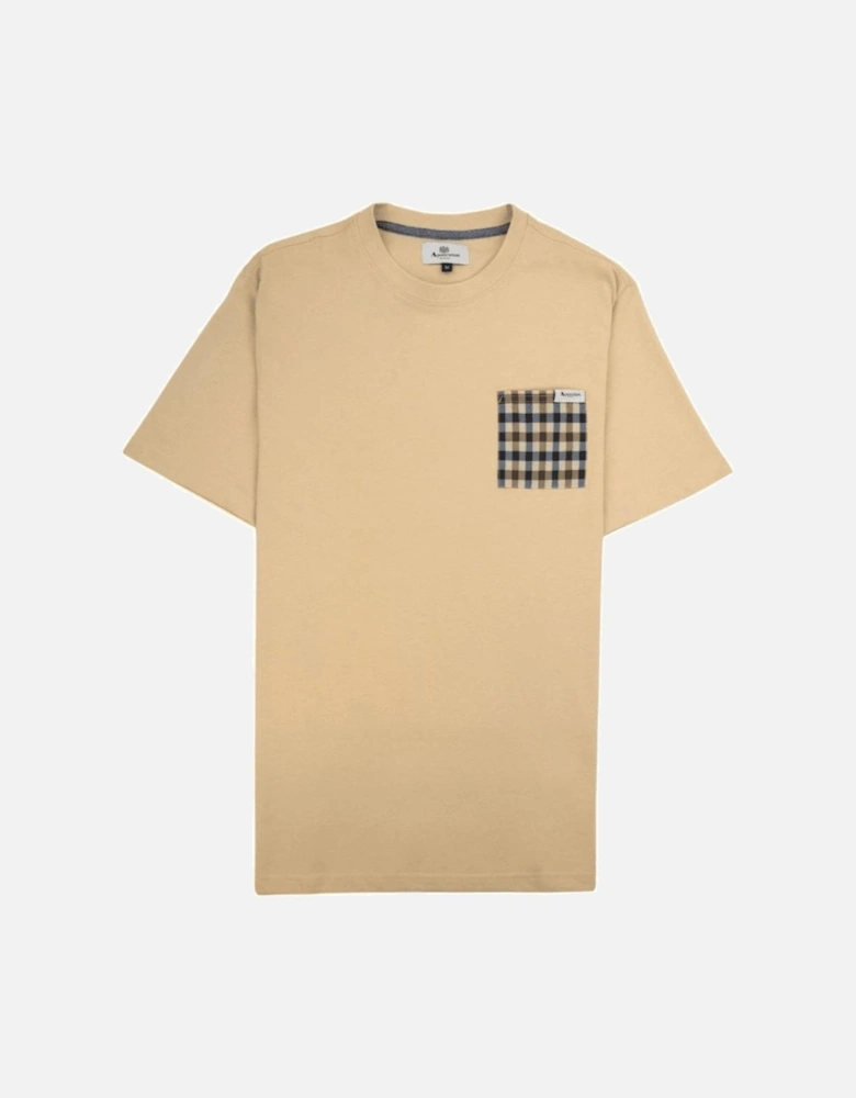 Cotton Check Pocket Beige T-Shirt