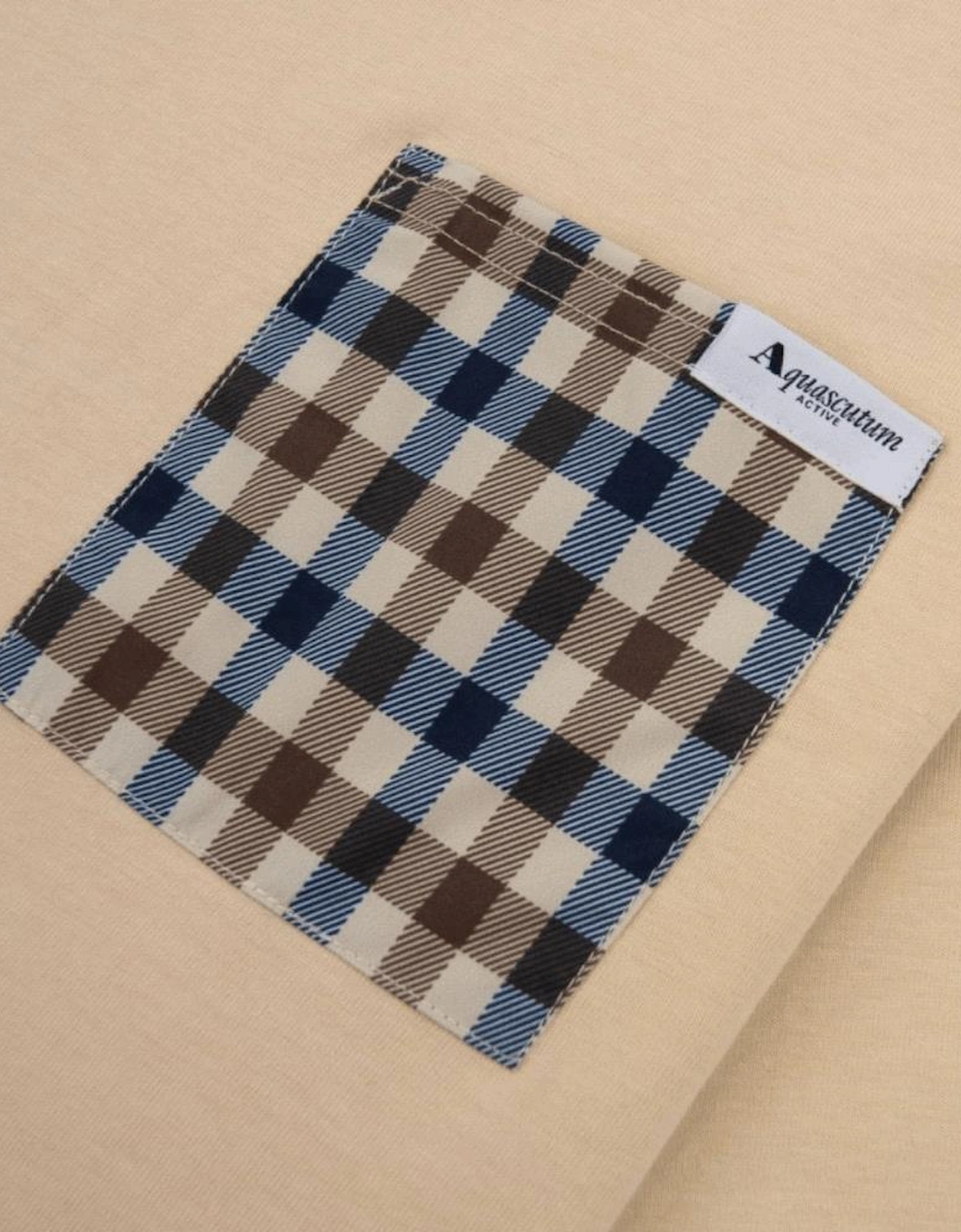 Cotton Check Pocket Beige T-Shirt