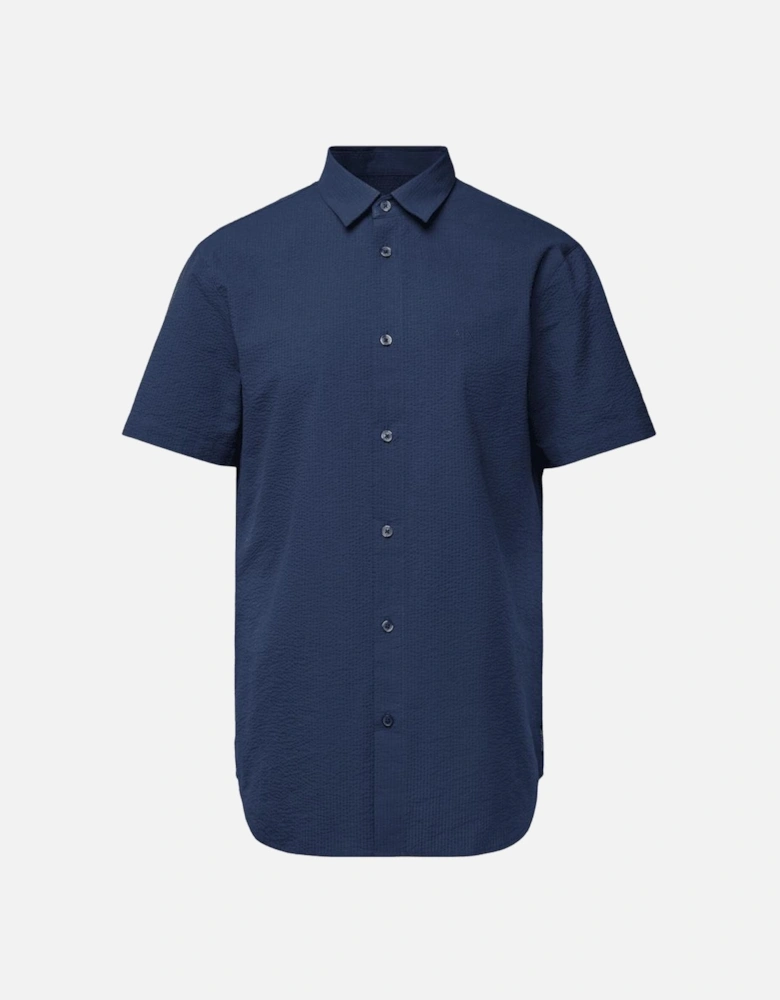 Short Sleeve Textured Navy Shirt