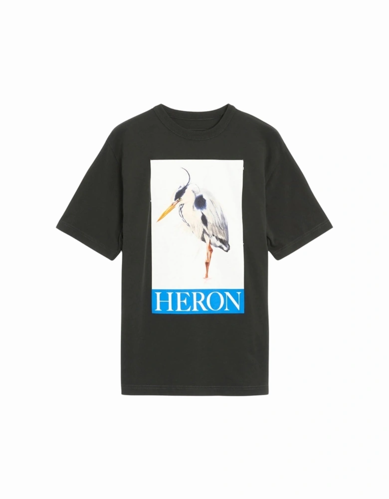 Boxed Painted Heron Bird Logo Black T-Shirt