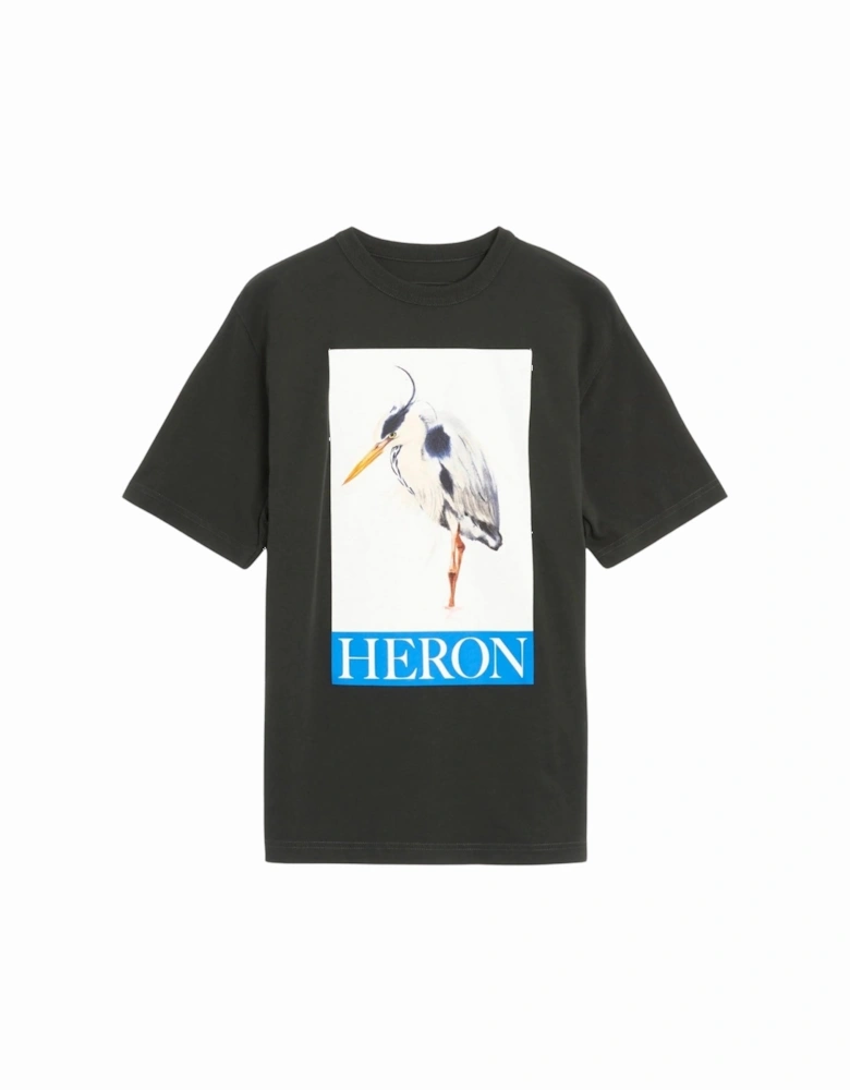 Boxed Painted Heron Bird Logo Black T Shirt