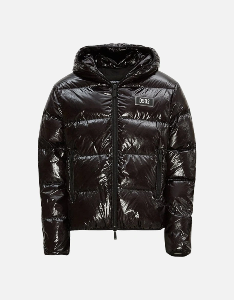 Patch Logo Shiny Black Down Jacket