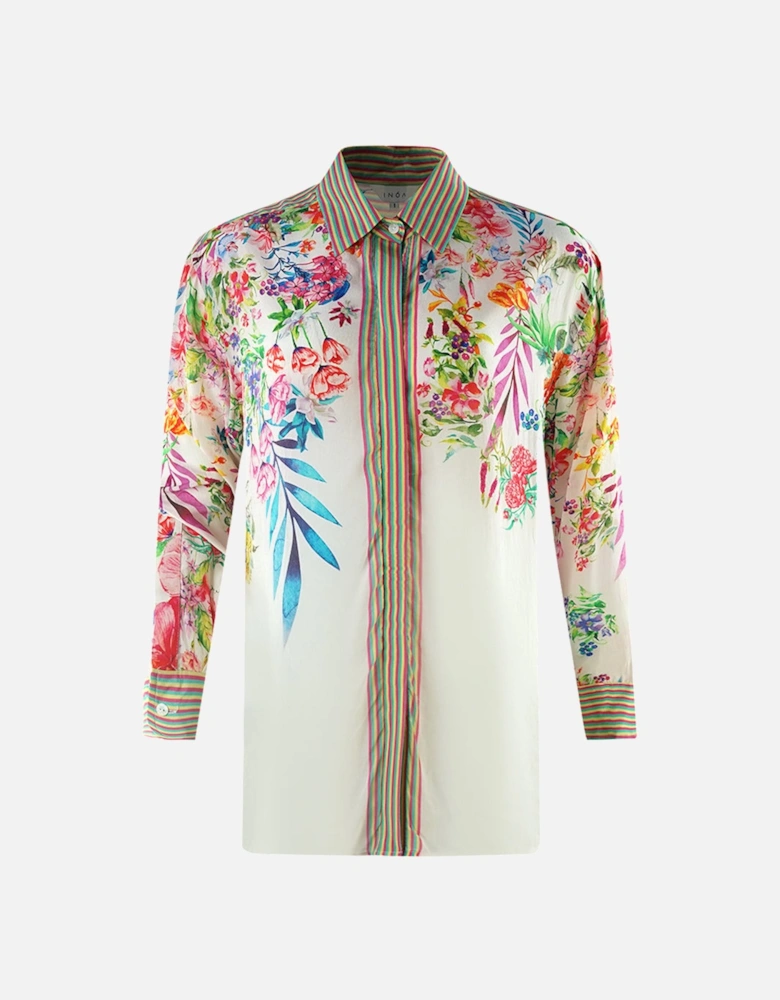 White Floral 1947 Multicoloured Long Sleeve Blouse Silk Shirt