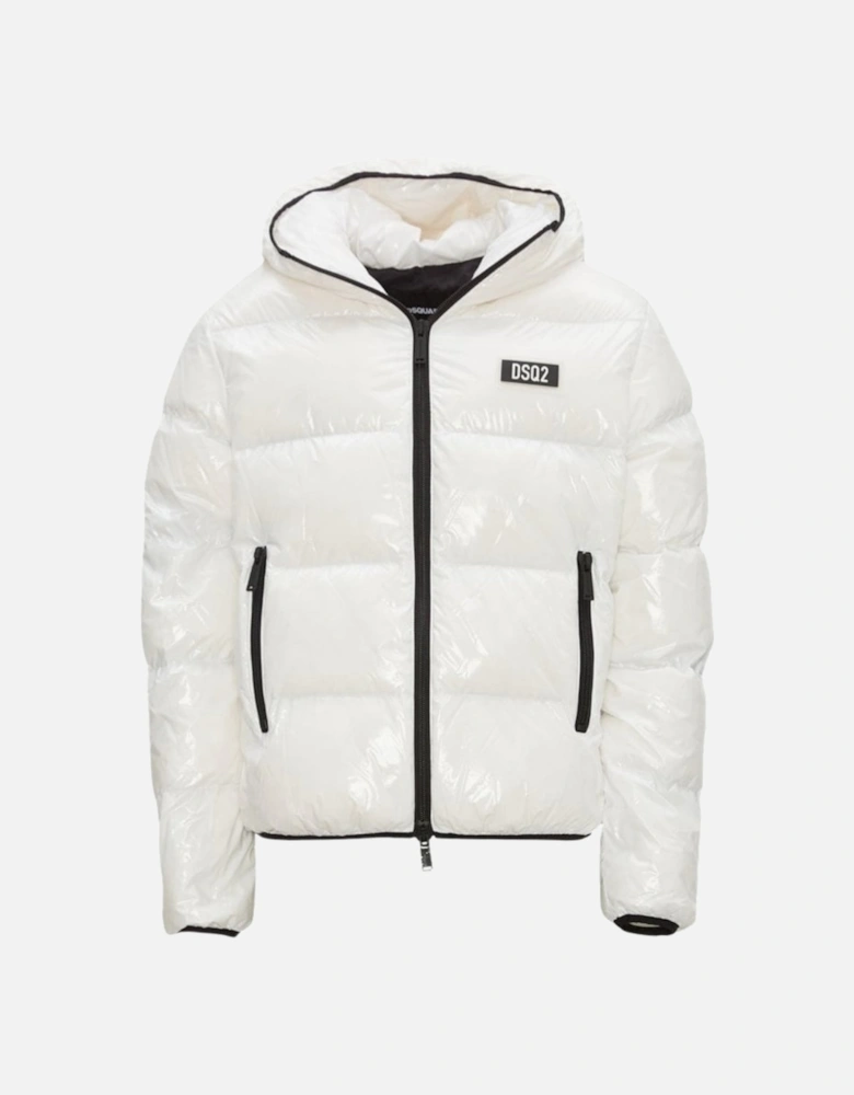 Patch Logo Shiny White Down Jacket