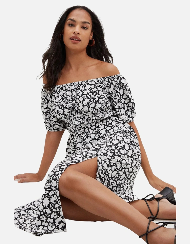 Womens/Ladies Floral Bardot Midi Dress