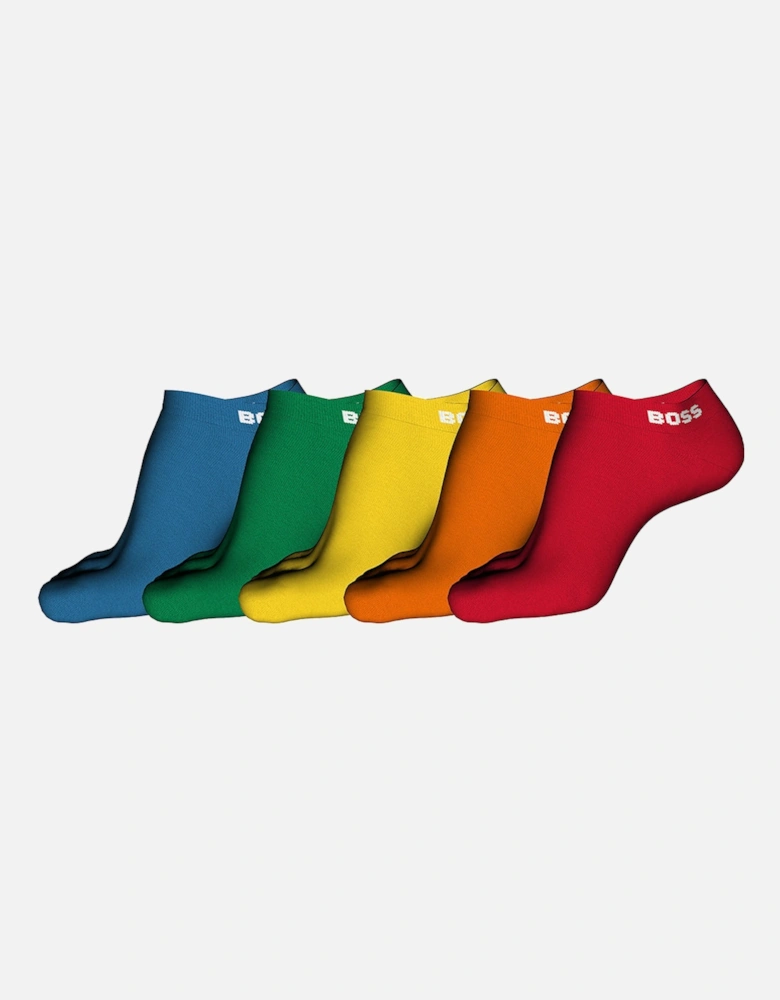 5-Pack Contrast Logo Trainer Socks, Red/Orange/Yellow/Green/Blue