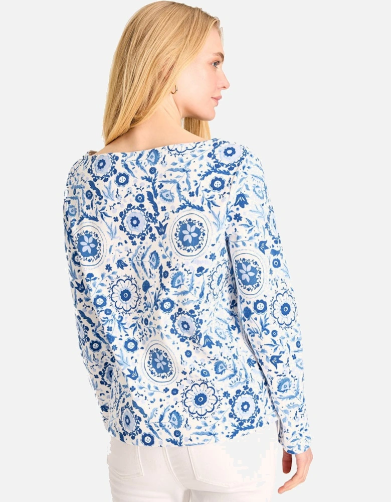 Womens Printed Harbour Cotton Long Sleeved Top