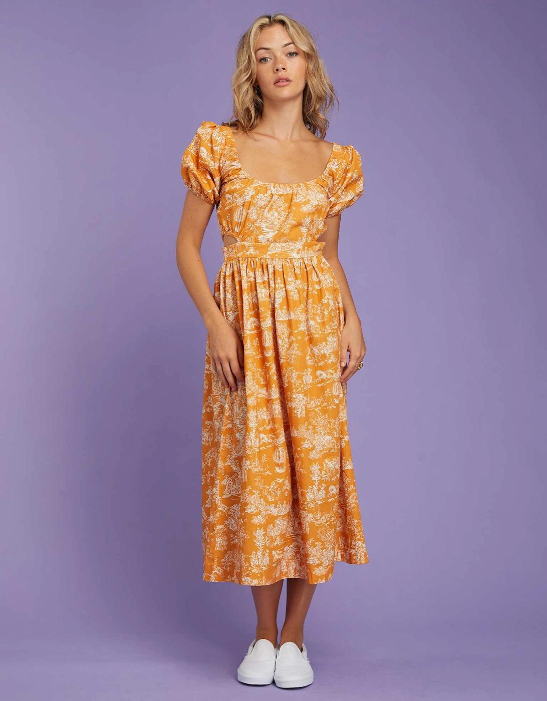 Camellia Midi Dress in Orange Toile, 6 of 5