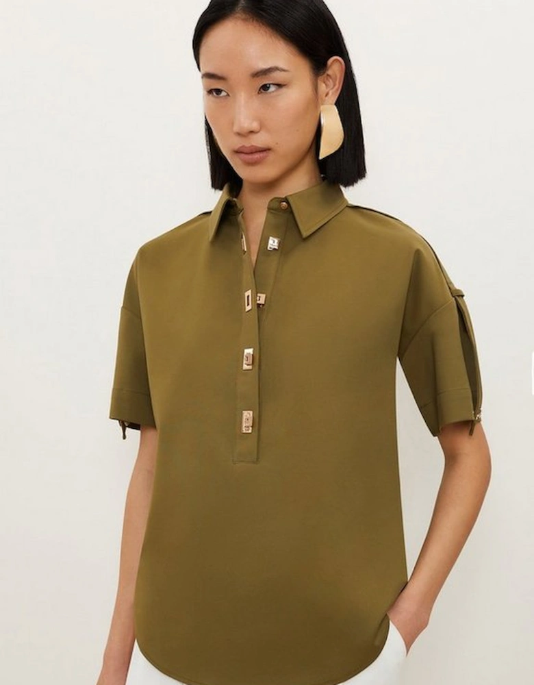 Techno Cotton Woven Short Sleeve Hardwear Detail Shirt