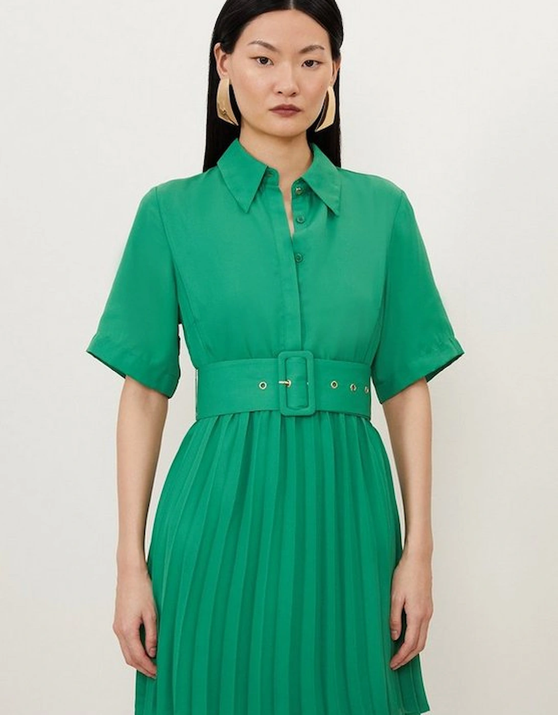 Tall Pleated Georgette Belted Shirt Mini Dress, 4 of 3